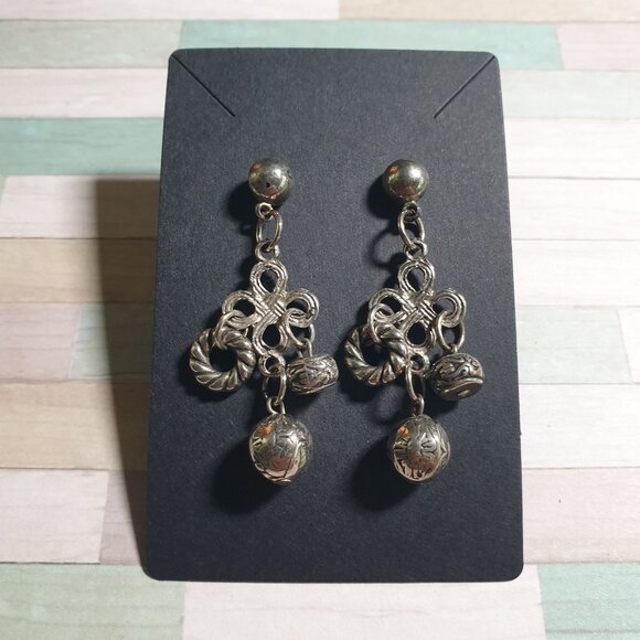 Vintage Silver Tone Bohemian Style Dangle Earrings Charms Stud Backing Women - Picture 1 of 4